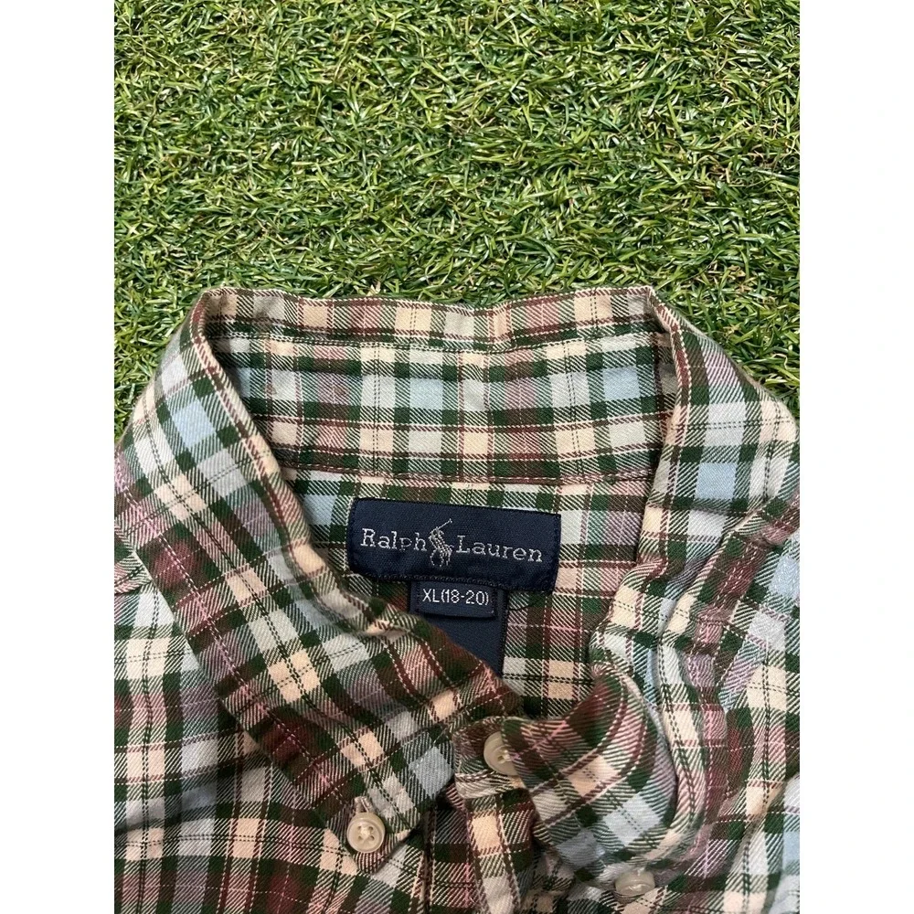 Vintage Ralph Lauren Shirt Boys XL(18-20) Multicolor Plaid Pony Logo Button Down
